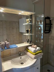 a bathroom with a sink and a shower at Condo in a private residence with pool in Nice +7 photos