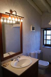 y baño con lavabo, espejo y aseo. en Apartamentos Rurales Escobar & Jerez, en Valencia de Alcántara