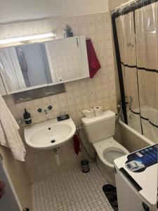 a small bathroom with a toilet and a sink at Bern str 140 in Ostermundigen