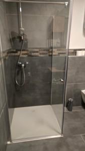 a shower with a glass door in a bathroom at Apartma Alja 4 Kranjska Gora in Kranjska Gora