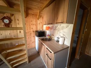 a small kitchen with a sink and a refrigerator at Kukaj Apartments in Gusinje