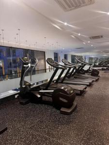 una fila de máquinas de correr en un gimnasio en Elite Luxury Suites at Embassy Gardens, en Accra 30 fotos más