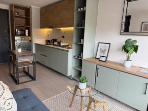 Η κουζίνα ή μικρή κουζίνα στο Acogedor departamento en Ñuñoa