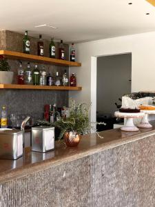 a kitchen with a counter with bottles of alcohol at Agrirelais Principe SPA in San Giuseppe Jato