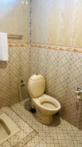 a bathroom with a toilet in a tiled room at FOG LAND GUEST HOUSE nathia gali kala bagh in Nathia Gali