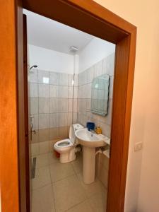 a bathroom with a toilet and a sink at Mira Orikum in Orikum +22 photos