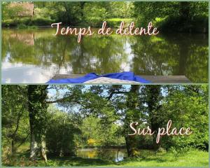 a collage of two pictures of a lake at Sérénité Verte à La Tuilerie Accommodation in La Bazeuge