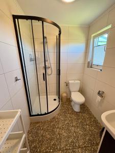 a bathroom with a shower and a toilet at Anida Rusinowo in Rusinowo +29 photos