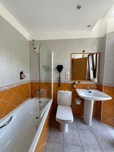 a bathroom with a tub and a toilet and a sink at Aguas de Ibias in Cecos
