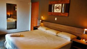 a hotel room with a bed and a mirror at Hotel Imperador in Santos