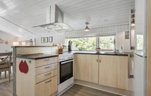 a kitchen with wooden cabinets and a stove top oven at 3 Bedroom Nice Home In Fjerritslev in Fjerritslev