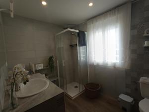 un bagno con lavandino e doccia in vetro di Casa Cisca a Quesada