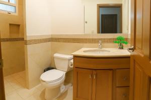 ein Badezimmer mit Toilette, Waschbecken und Spiegel in der Unterkunft Ave Fénix Cozumel in Cozumel + 7 Fotos