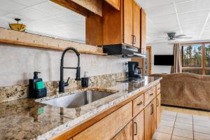 a kitchen with a sink and a counter top at Scenic Spider Lake Beach Resort Pontoon Rentals in Traverse City +31 photos
