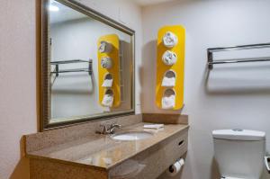 uma casa de banho com um lavatório, um espelho e um WC. em Motel 6-New Orleans, LA - Near Downtown em Nova Orleães