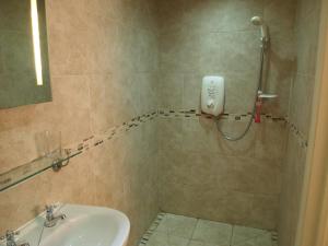a bathroom with a shower and a sink at The Stables at Owlett Hall in Crowle +12 photos