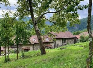 an old stone house in a field with trees at Affittacamere Montagne Verdi in Varallo