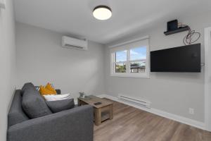 un soggiorno con divano e TV a schermo piatto di Adrian's Suites 1bedroom Junior Suite a Wasaga Beach Altre 8 foto