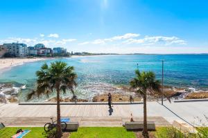 a view of a beach with palm trees and the ocean at Discover Cronulla - Beach Escape in Cronulla