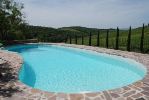 a swimming pool in a patio with a fence at Setriolo in Castellina in Chianti
