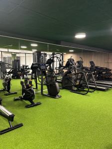 Un gimnasio con un montón de bicicletas estáticas. en Apartahotel & Spa Jacetania, en Jaca