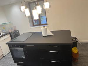 eine Küche mit einer Theke, auf der eine Rolle Papierhandtücher liegt in der Unterkunft Maison vacances in Saint-Mammès + 10 Fotos