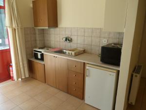 a small kitchen with a sink and a stove at Rosa's Studios in Fiskardo +8 photos