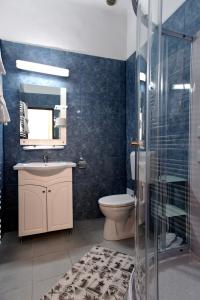 a bathroom with a toilet and a sink and a shower at Da Vinci in Braşov