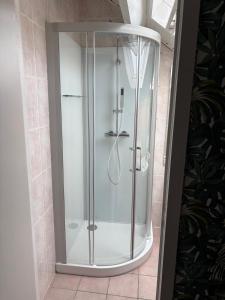 a shower with a glass enclosure in a bathroom at Beach Bungalow Green in Middelkerke