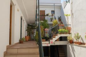 un callejón con macetas y escaleras en un edificio en Apartamento céntrico con Parking, en Conil de la Frontera
