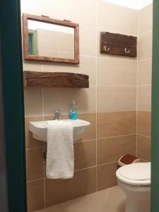 La salle de bains est pourvue d'un lavabo et de toilettes. dans l'établissement Likaskalács, à Regöly