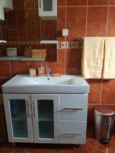 a bathroom with a white sink and a mirror at Apartments Sofia in Bar +9 photos