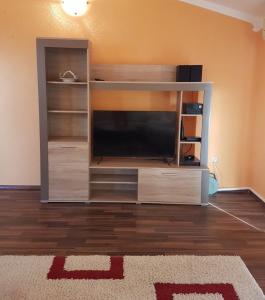 a entertainment center with a flat screen tv in a living room at Apartments Sofia in Bar