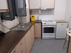 a kitchen with a sink and a stove at Makis rooms C in Missolonghi