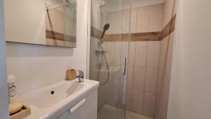 ein Badezimmer mit Dusche und Waschbecken in der Unterkunft haut de Villa Fumseck climatisé in Toulon + 23 Fotos