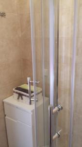 a shower with a glass door next to a toilet at Apartment Ilario in Cres