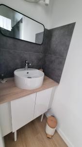 a bathroom with a white sink and a mirror at Studio Gauche Calme Proche Gare Climatisation in Bordeaux