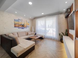 a living room with a couch and a table at Dobrljanin LUX apartment in Budva