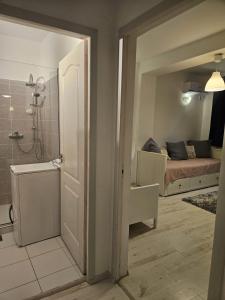 a room with a bathroom with a shower and a toilet at D&D Apartment in Mamaia Nord +33 photos