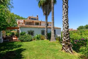 a house with palm trees in the yard at Casa de las Risas B&B in Alhaurín el Grande