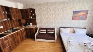 A bed or beds in a room at ADMIRAL PLAZA C 19 Private Cozy Studio SUNNY BEACH