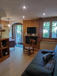 ein Wohnzimmer mit Sofa und Fernseher in der Unterkunft studio a proximite des pistes in Saint-Chaffrey