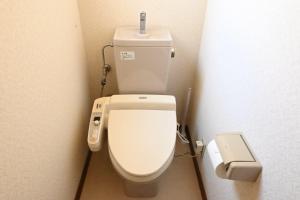 ein Badezimmer mit einem weißen WC und einem Toilettenpapier-Spender in der Unterkunft Villa Izumi Eternity and a Day in Izumi + 38 Fotos