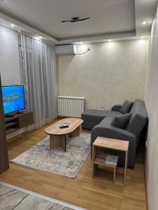 a living room with a couch and a table at Primavera apartments Banja Koviljaca in Banja Koviljača +20 photos