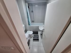 a bathroom with a toilet and a sink and a tub at Amar6 in Novi Beograd +18 photos