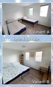deux photos d'une chambre avec deux lits et d'une pièce avec fenêtres dans l'établissement Chata Efatha- holiday home in Liptov, à Svätý Kríž