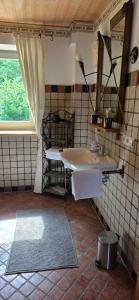 a bathroom with a sink and a mirror at Haus Sonnhof in Herzogau +13 photos