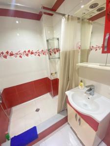 une salle de bain avec lavabo et douche dans l'établissement Batumi Flat, à Itʼkhvisi