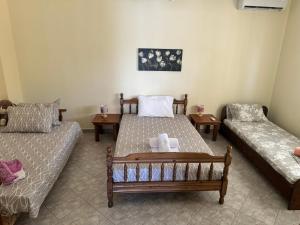 a living room with two beds and a couch at Alex house Thassos in Skala Sotiros