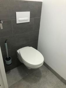 a bathroom with a white toilet in a stall at appt 10 couchages tt confort appt 3 in Laveissière +14 photos